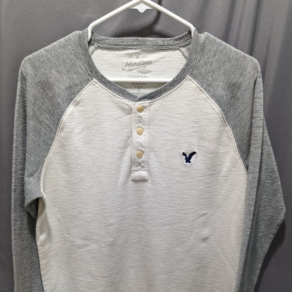 American Eagle Heritage Classic Fit Thermal Henley White/Cream Grey Gray